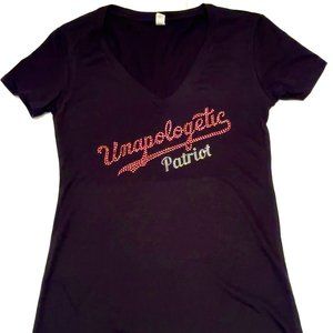 Unapologetic Patriot - Baseball Jersey Style Design - Women's Black V-Neck Shirt